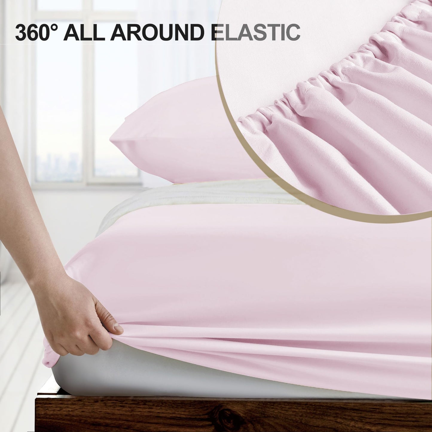 FreshCulture Queen Fitted Sheet - Hotel Quality, Ultra Soft & Breathable Brushed Microfiber, Deep Pocket, Cooling Fitted Sheets for Queen Size Bed (Light Pink)