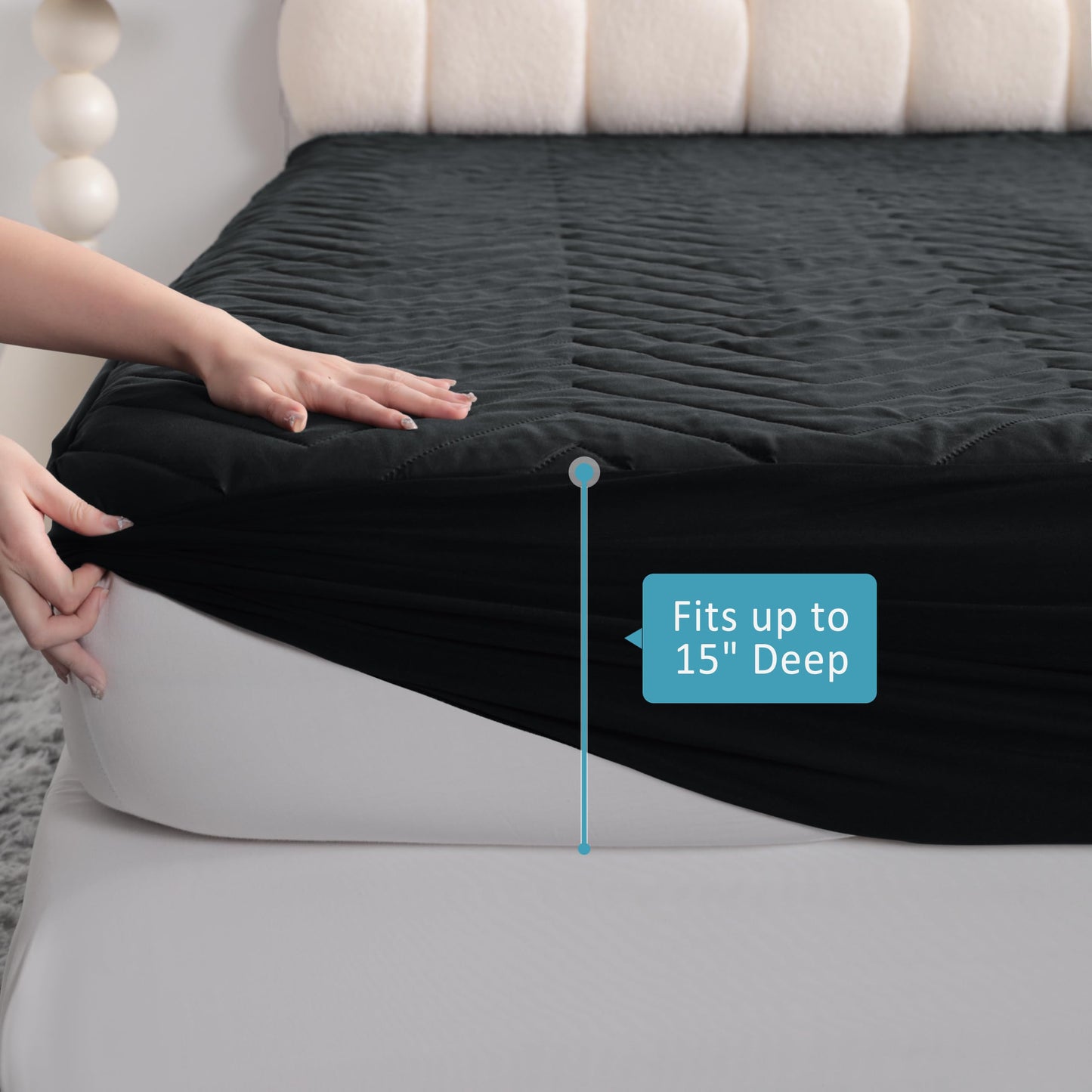 NTBAY Waterproof Mattress Protector, Quilted Twin Fitted Mattress Cover with 15" Deep Pocket- Machine Washable - Soft Mattress Pad Cover, Black
