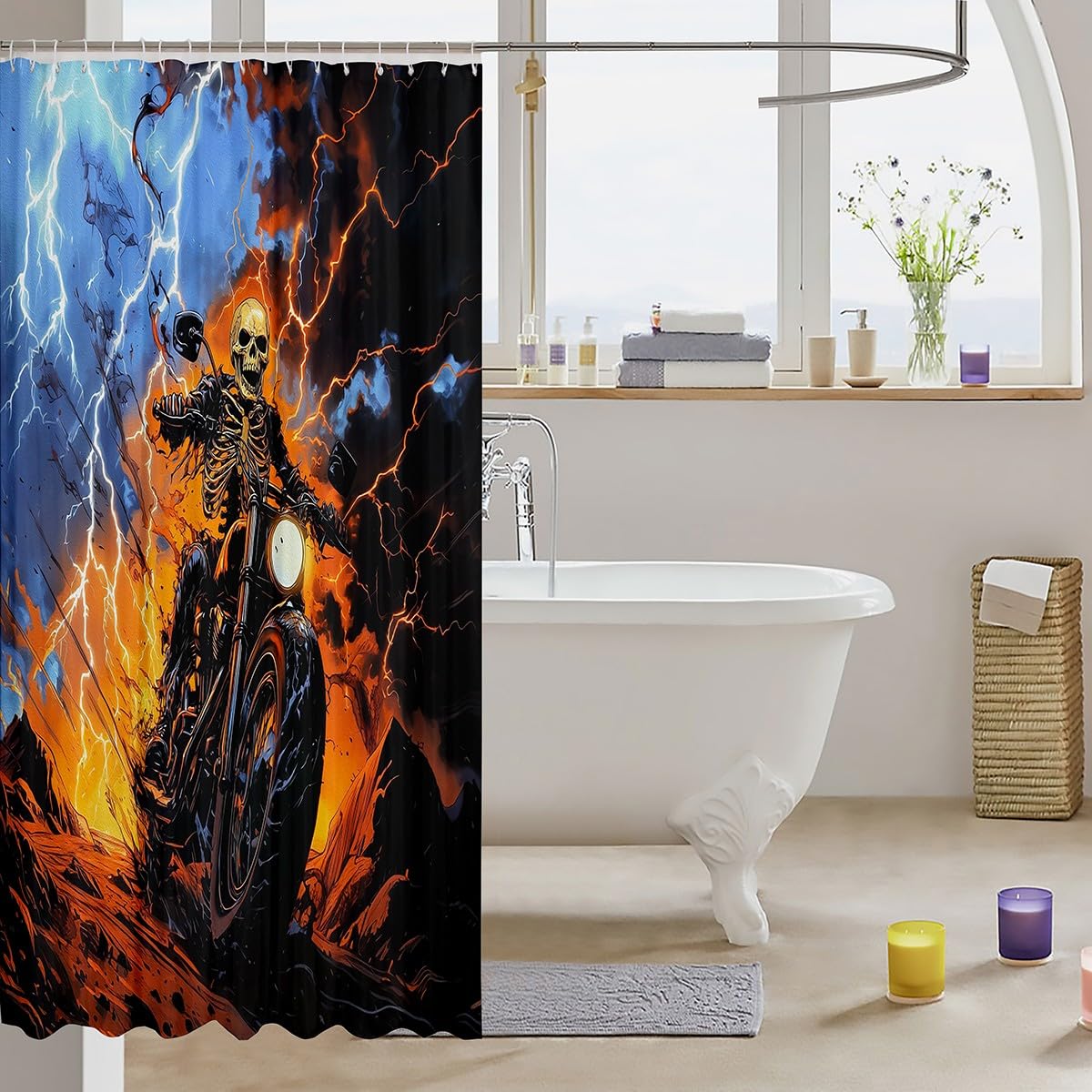 Feelyou Boys Girls Dirt Bike Bath Curtain Racing Motocross Shower Curtain Kids Motorcycle Bathroom Shower Curtain Set Motorbike Teens Bathroom Accessories Bedroom Decor 72"x72"
