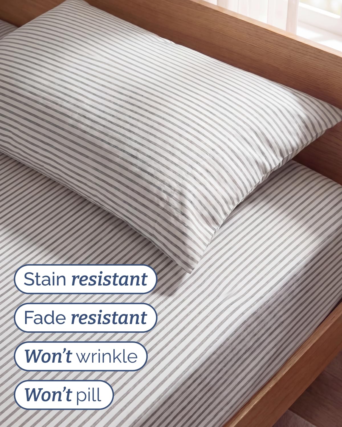 Twin Size 3 Piece Sheet Set - Comfy Breathable & Cooling Sheets - Hotel Luxury Bed Sheets for Women & Men - Deep Pockets, Easy-Fit, Soft and Wrinkle Free Sheets - Grey Stripes Oeko-Tex Bed Sheet Set