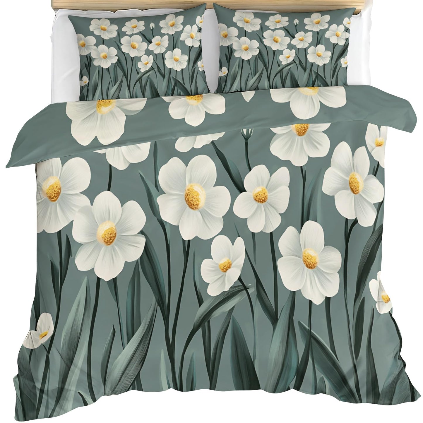 PAISUOQ Floral Duvet Cover Full Size, Abstract Flowers Bedding, 3 Piece, Soft Microfiber Patterned Comforter Cover with Zipper Ties & 2 Pillowcase, Daisy Florals Bedroom Decor & Gifts