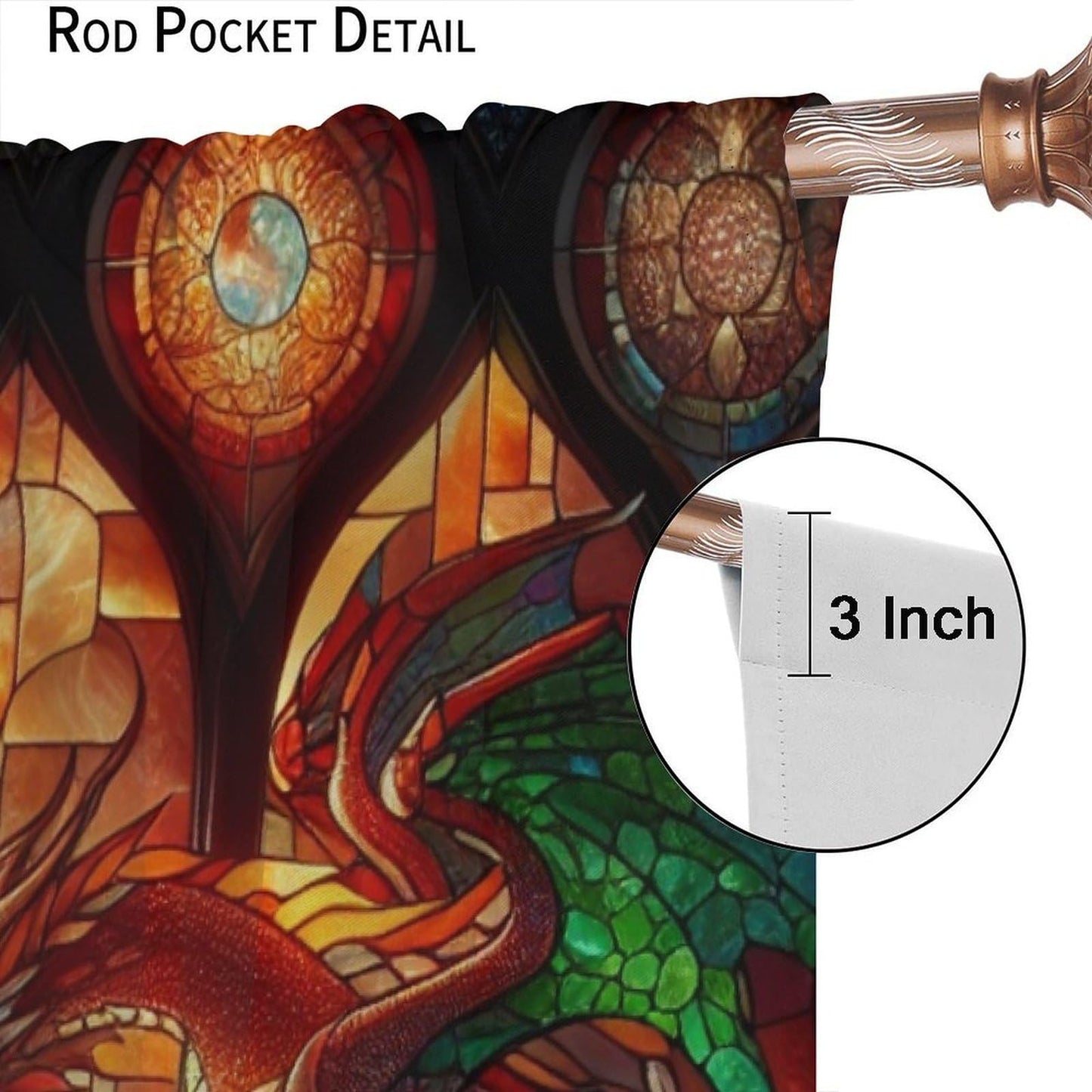 FengMingRui Western Dragon Kids Window Curtains, Stained Glass Green Red Dragon Natural Window Treatments for Boys Girls Bedroom Game Room Window Drapes 42" W X 45" L
