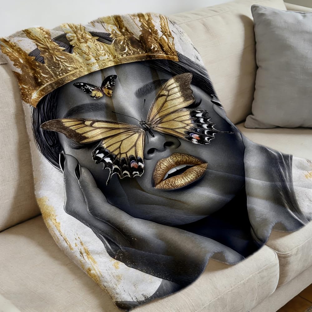 ZHOUSHUTONG African American Throw Blanket Beautiful Black Girl Print Super Soft Warm Cozy Black Woman Flannel Blanket for Couch Bedroom Sofa Office Home Decor Gift 49"x59"