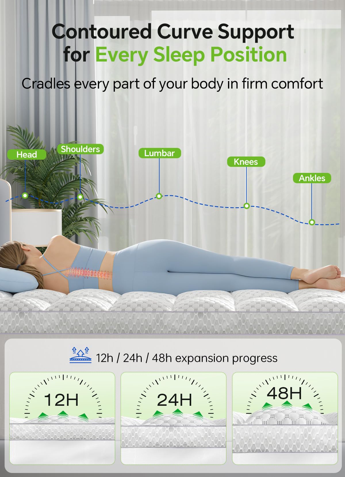 BEDELITE Queen Mattress Topper 3 Inch Thick Mattress Pad, Plush Pillow Top Bed Cover with Elastic Deep Pockets Up to 6-24 Inch for Pressure Relief, Shredded Memory Foam Filling (White)