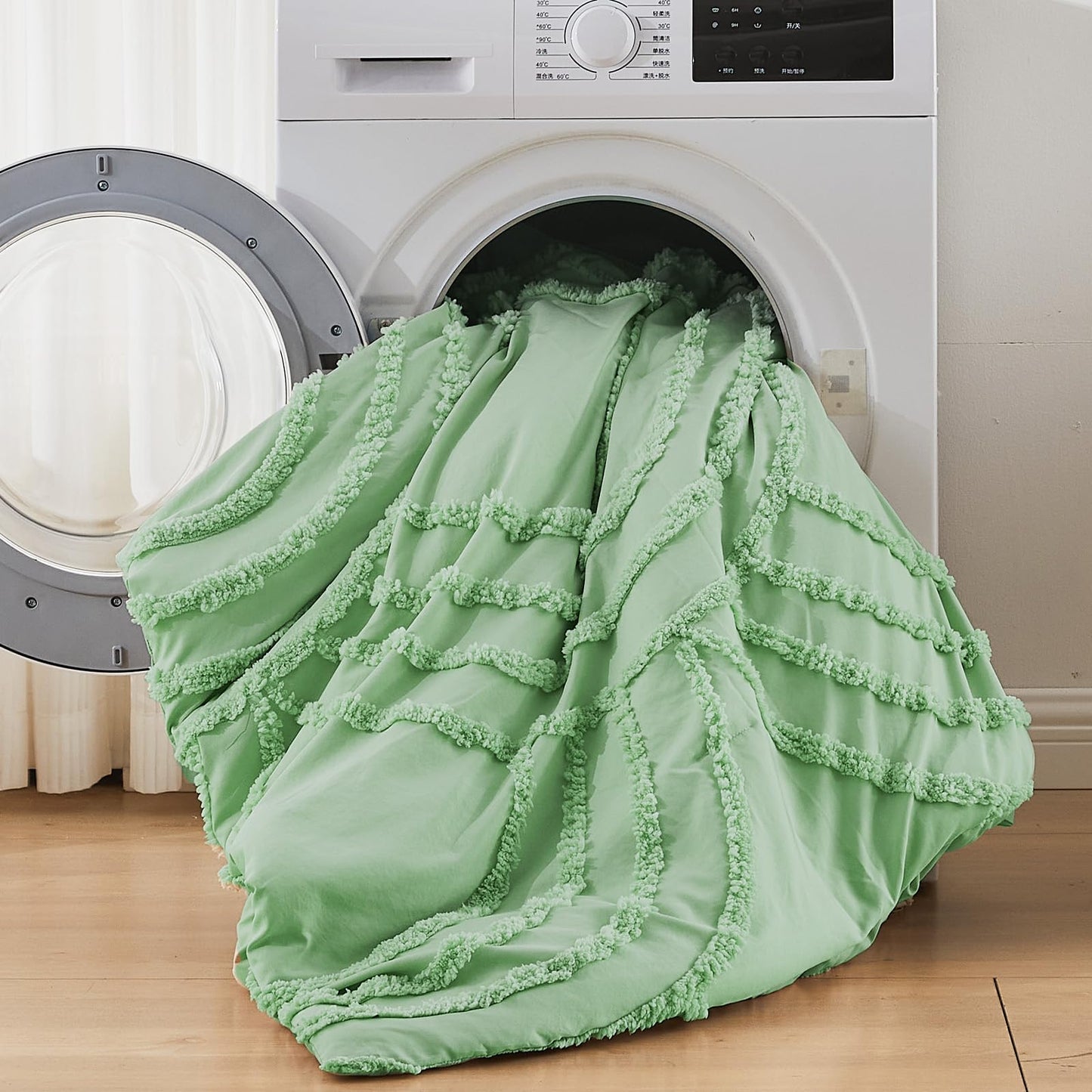 ENJOHOS Light Green Full Comforter Set - Full Size Boho Style Comforter, 3 Pieces Rainbow Bedding for All Season, Lightweight Soft Microfiber Comforter with 2 Pillowcase