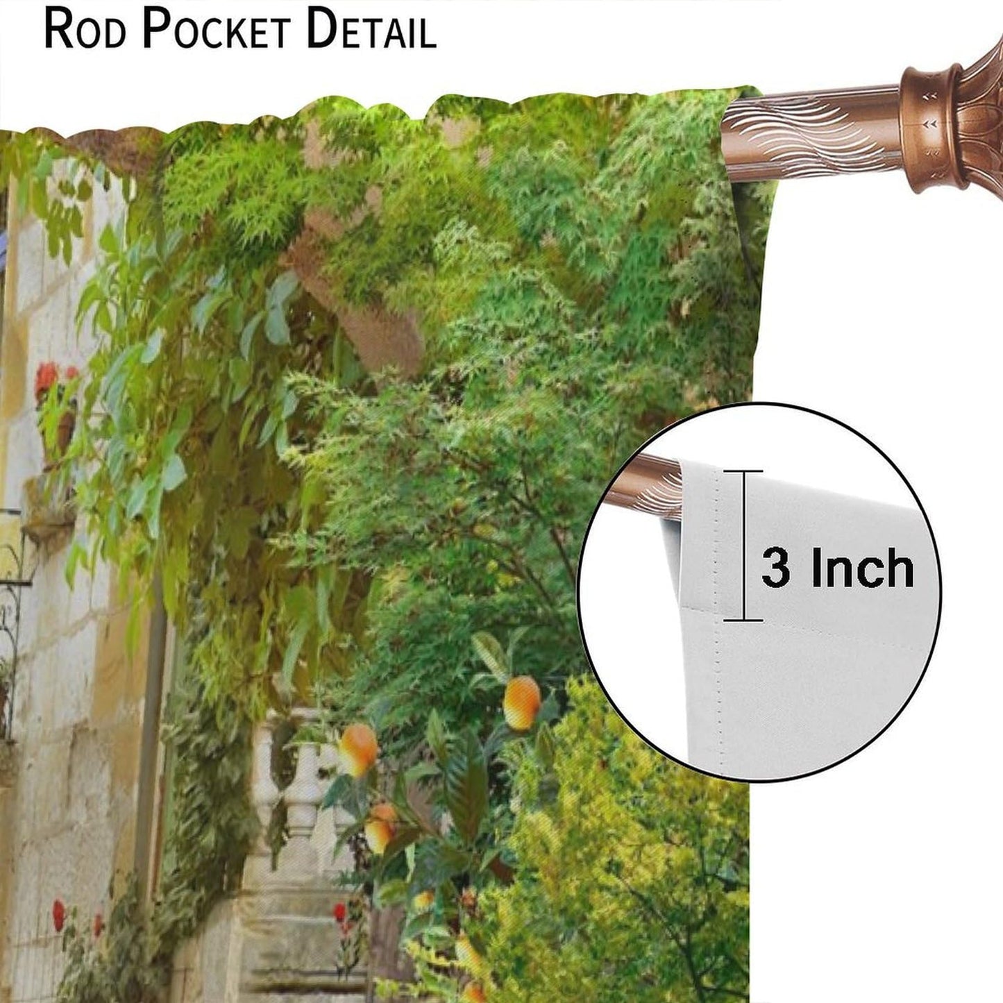 GoDazzling European Natural Landscape Curtains, Stone Arch Beautiful Italian Courtyard Rod Pocket Window Drapes, for Living Room Bedroom 41" W X 45" L (No Blackout)