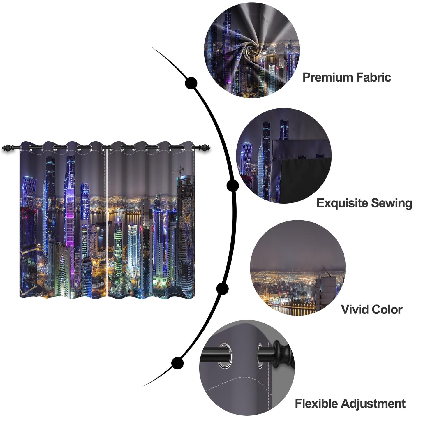 Umpoo New York Night View Blackout Curtains Urban Skyline Skyscraper Modern City Buildings Curtain for Office Living Room Bedroom Decor Window Drapes 2 Panel Set, 42x63 Inches