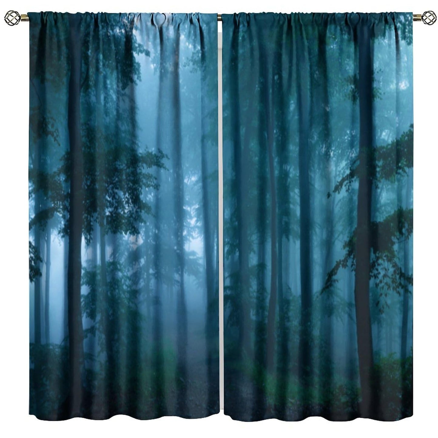 DDCBNS Misty Forest Curtains,Magical Woodland Nature Landscape Window Treatments for Bedroom Living Room Dreamland Scenery Décor Drapes 2 Panels Set,Total Size 42 x 45 Inch