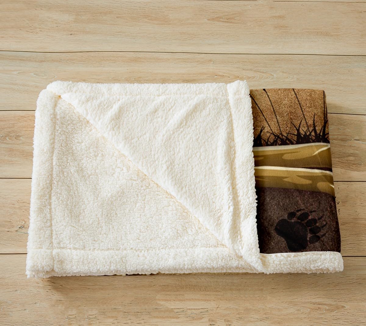 Castle Fairy Brown Bear Throw Blanket,Rustic Cabin House Blankets for Kids Boys Girls Men Room Decor,Wild Animals Fleece Blanket,Pine Tree Bear Paw Print Sherpa Blanket,for Chair/Sofa,50"×60"