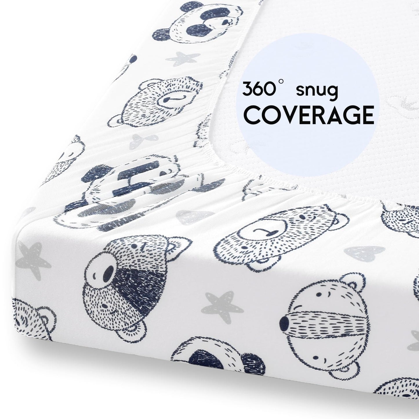 Yoofoss Pack and Play Sheets Fitted, Mini Crib Sheets 2-Pack for Pack N Play Mattress, Stretchy Playard Sheet, Soft and Breathable (Panda)