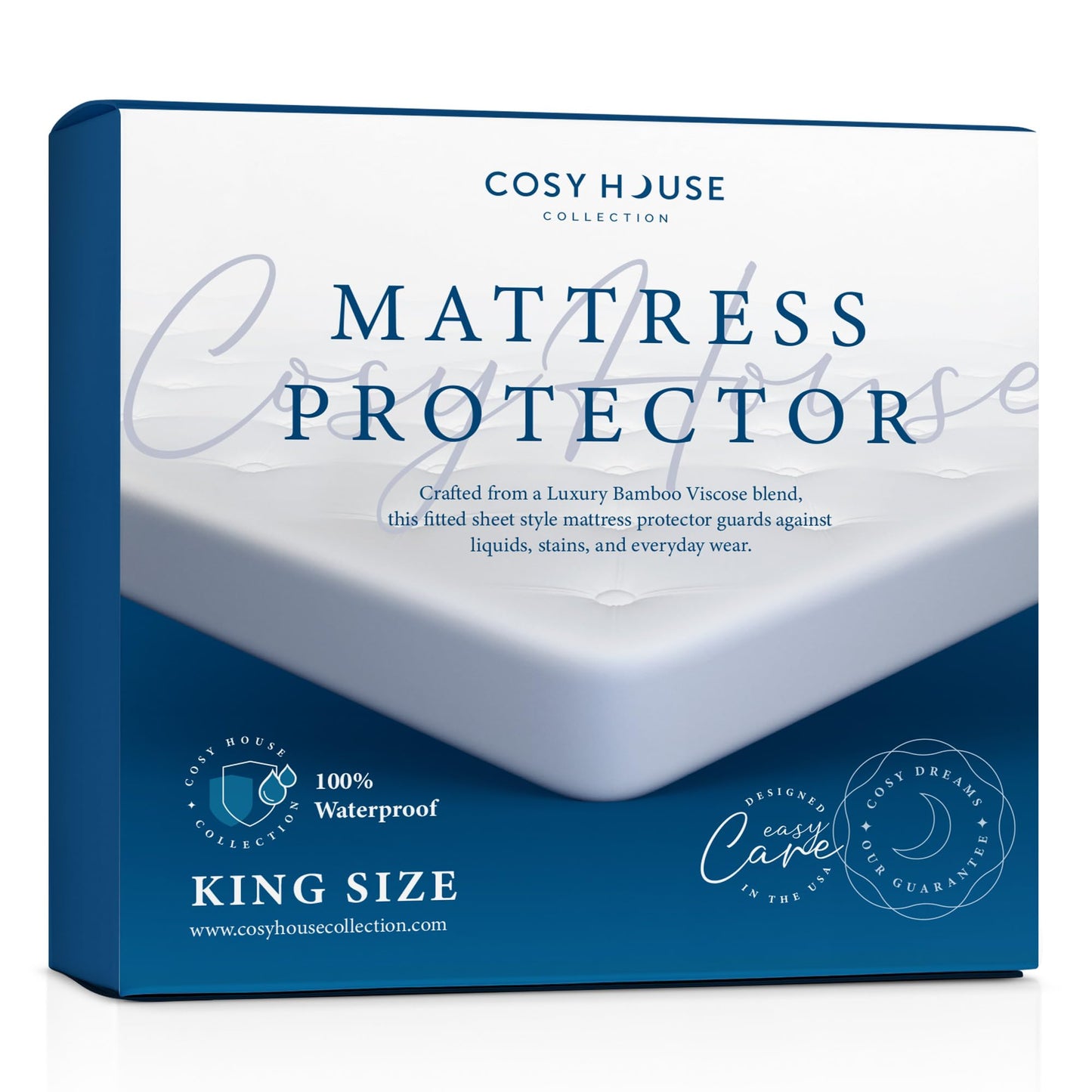 Cosy House Collection Luxury Mattress Protector - Blend of Rayon Derived from Bamboo - Master Bedroom Essentials - Ultra Soft Comfort, Stays Cool & Quiet - Premium Fitted Sheet Style (King) White