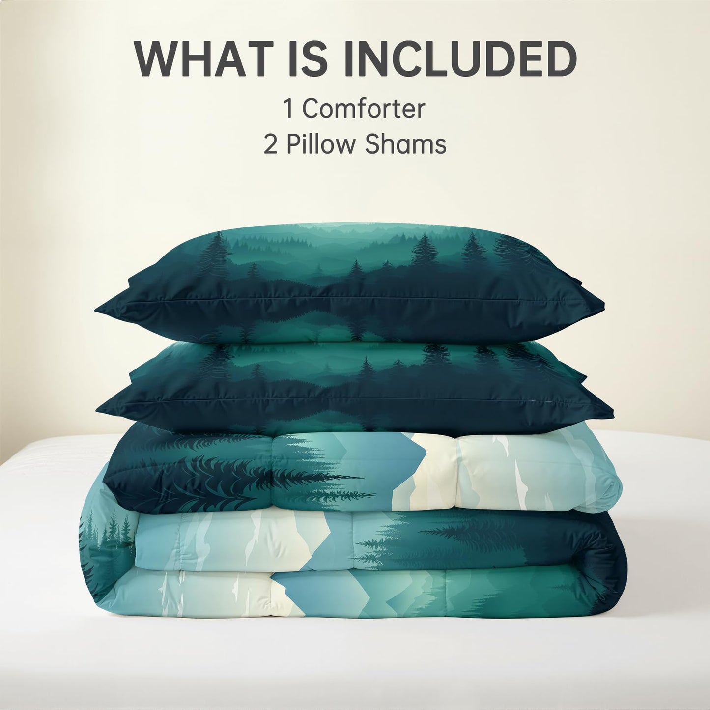 Misty Forest Comforter Set Queen Size 3 Pcs - All Season Duvet Insert & 2 Pillowcases, Mountain Bedding Set, Soft Lightweight Down Alternative Comforter, Landscape Bedroom Decor