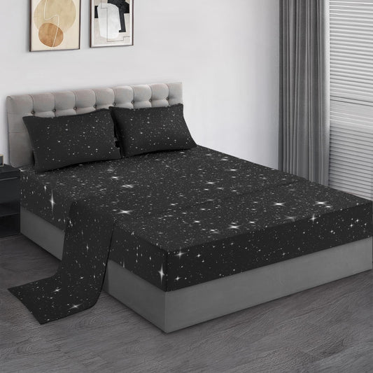 Pamnest Twin Size Bed Sheet Sets, Space Starry Deep Soft Microfiber 3 Pcs Bedding Sets for Kids and Adults Bedroom Bed Decor, Black Star Sky Flat, Fitted Sheet and Pillowcases