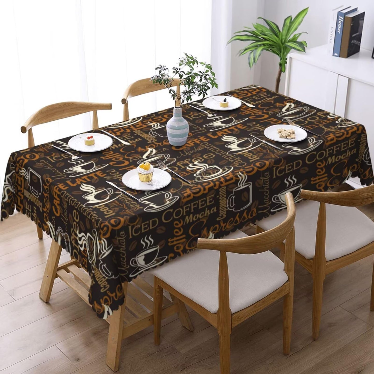 ZEJAYFEY Brown Coffee Rectangle Tablecloth Retro Cafe Theme Beans Table Cloths Americano Espresso Caffee Latte Cup Mocha Washable Table Cover for Home Kitchen Dining Party Decor 54 x 72 Inch