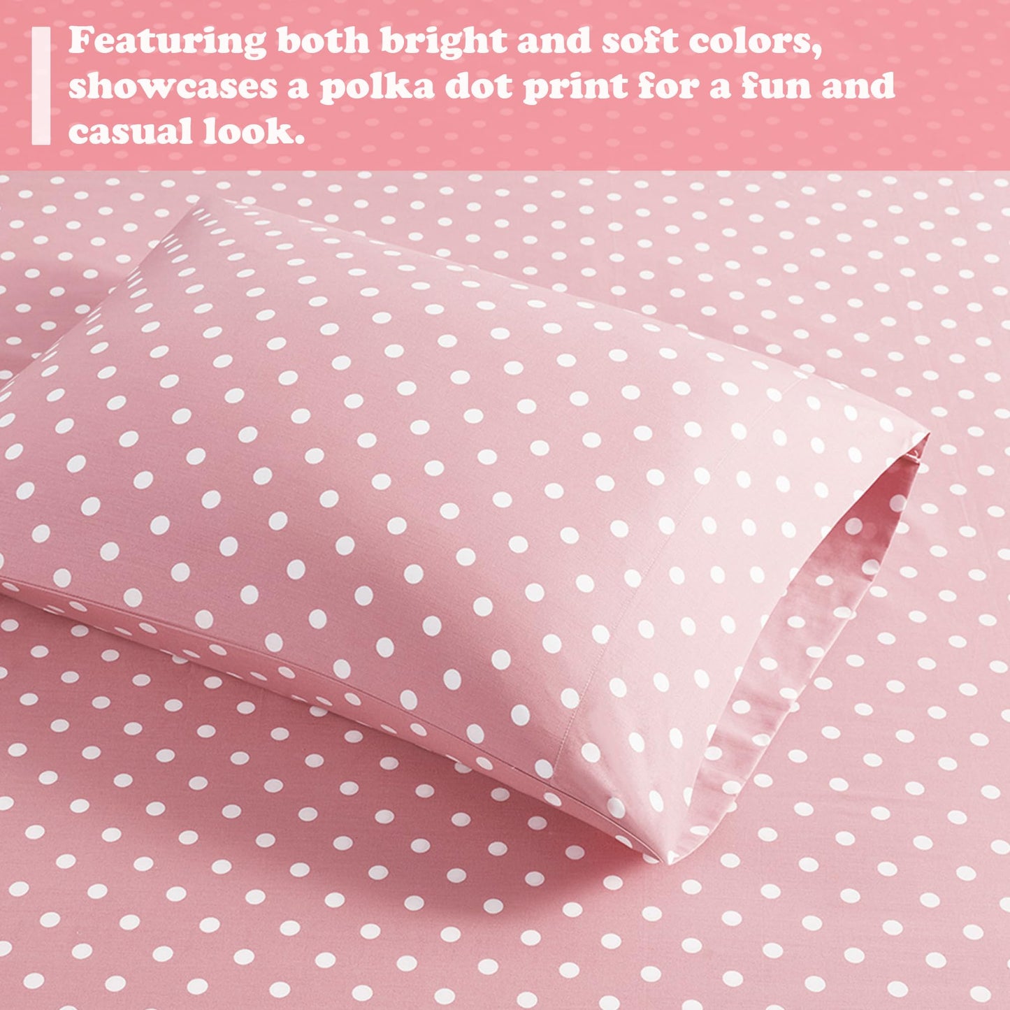 Intelligent Design Pink Queen Size Sheet Sets Kids Polka Dot Sheets for Girls 100% Cotton Percale Soft Flat and Fitted Sheet, Pillowcase, Breathable All Season Bed Set, Fits up to 14" Mattress