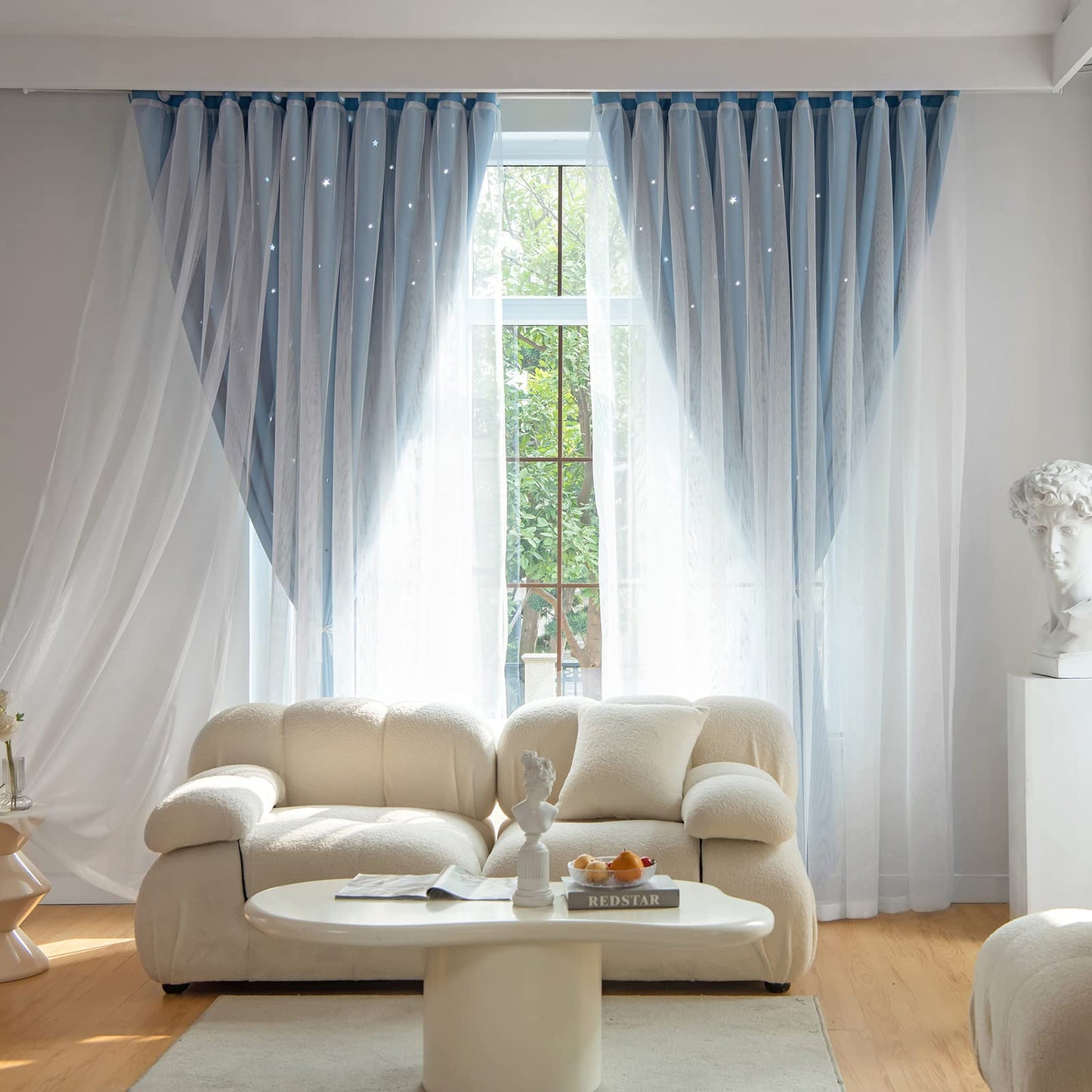 Loyala Star Blackout Curtains for Bedroom - Double Layer, Kids, Cute - 72 Inch Long, Blue, 42 x 72 Inch