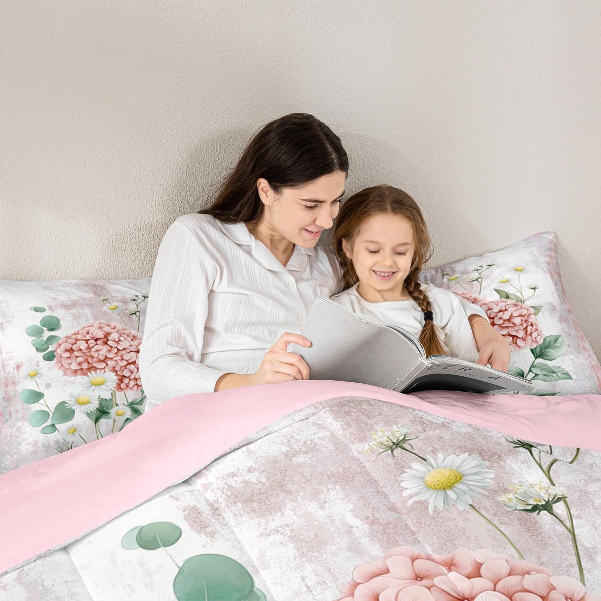 Erosebridal Watercolor Flowers Queen Comforter Set Abstract Oil Painting Hydrangea Bedding Set Rustic Farmhouse Bed Set Ombre Orange White Quilt Set