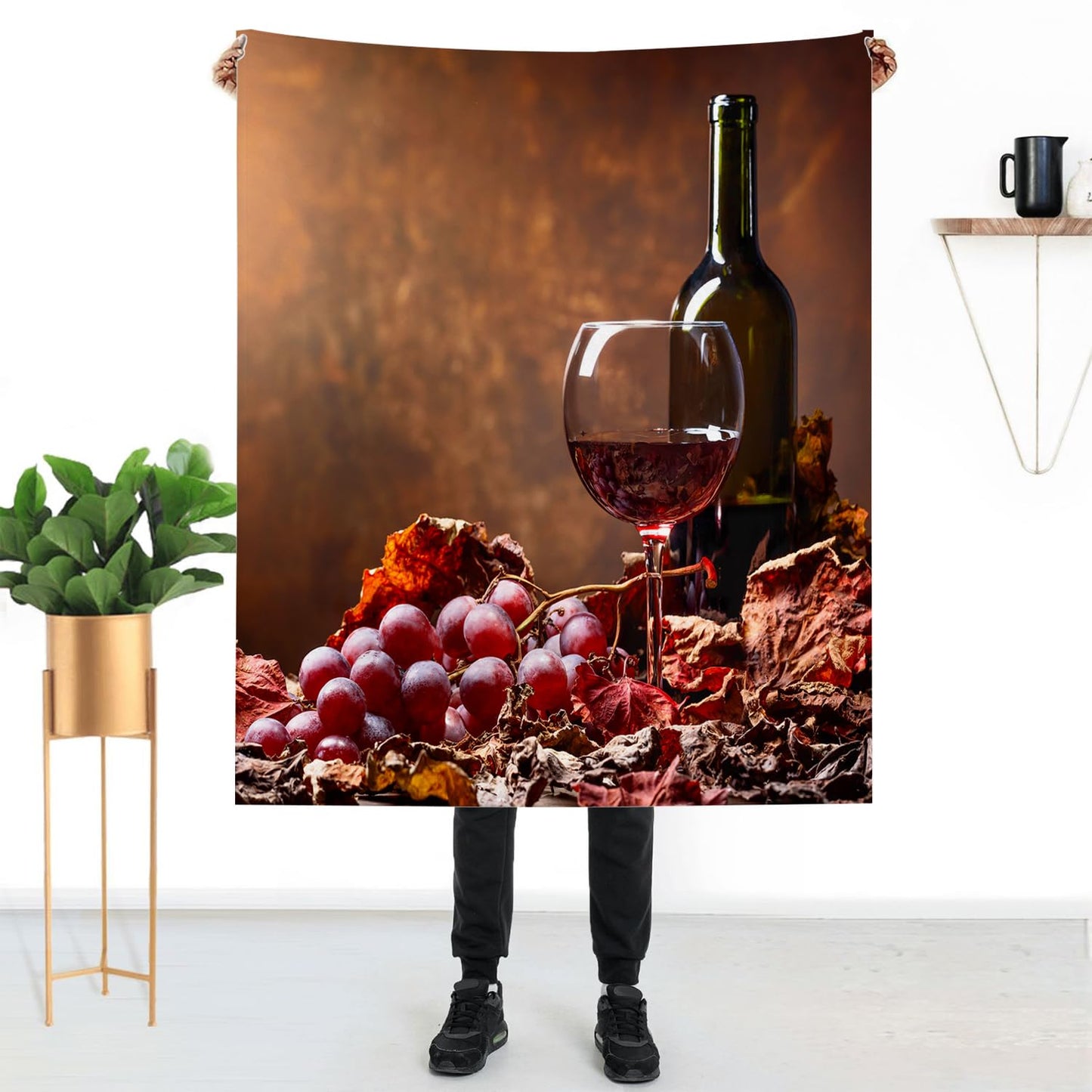 Wine Blanket 40" x 50" Grapes Glasses Burgundy Brown Super Soft Bedding Fleece Throw Blanket Microfiber Flannel Blankets Couch Sofa Warm Lightweight for Boys Girls