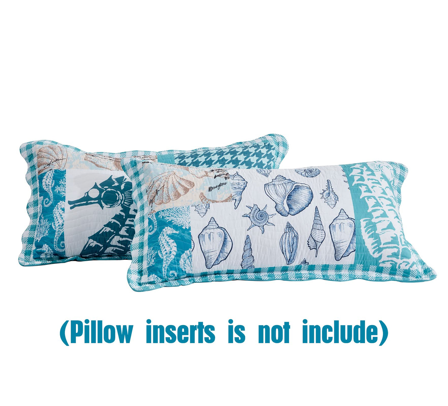 HZ & HY Coastal Oversized King Bedspread 128x120 Extra Wide, Reversible Beach Pattern Quilt Set King/Cal King, Lightweight Coverlet, Scalloped Edge - Nautical Coastal Look, 6 Piece, Seahorse