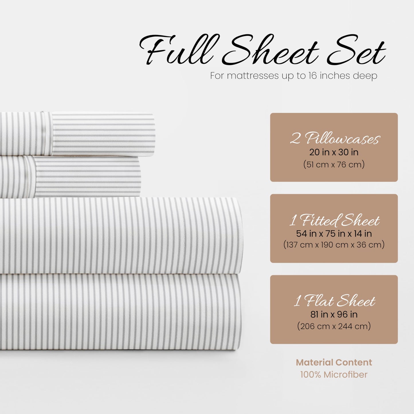 Linen Market 4 Piece Full Bedding Sheet Set (Light Gray Pinstriped) - Sleep Better Than Ever with These Ultra-Soft & Cooling Bed Sheets for Your Full Size Bed - Deep Pocket Fits 16" Mattress