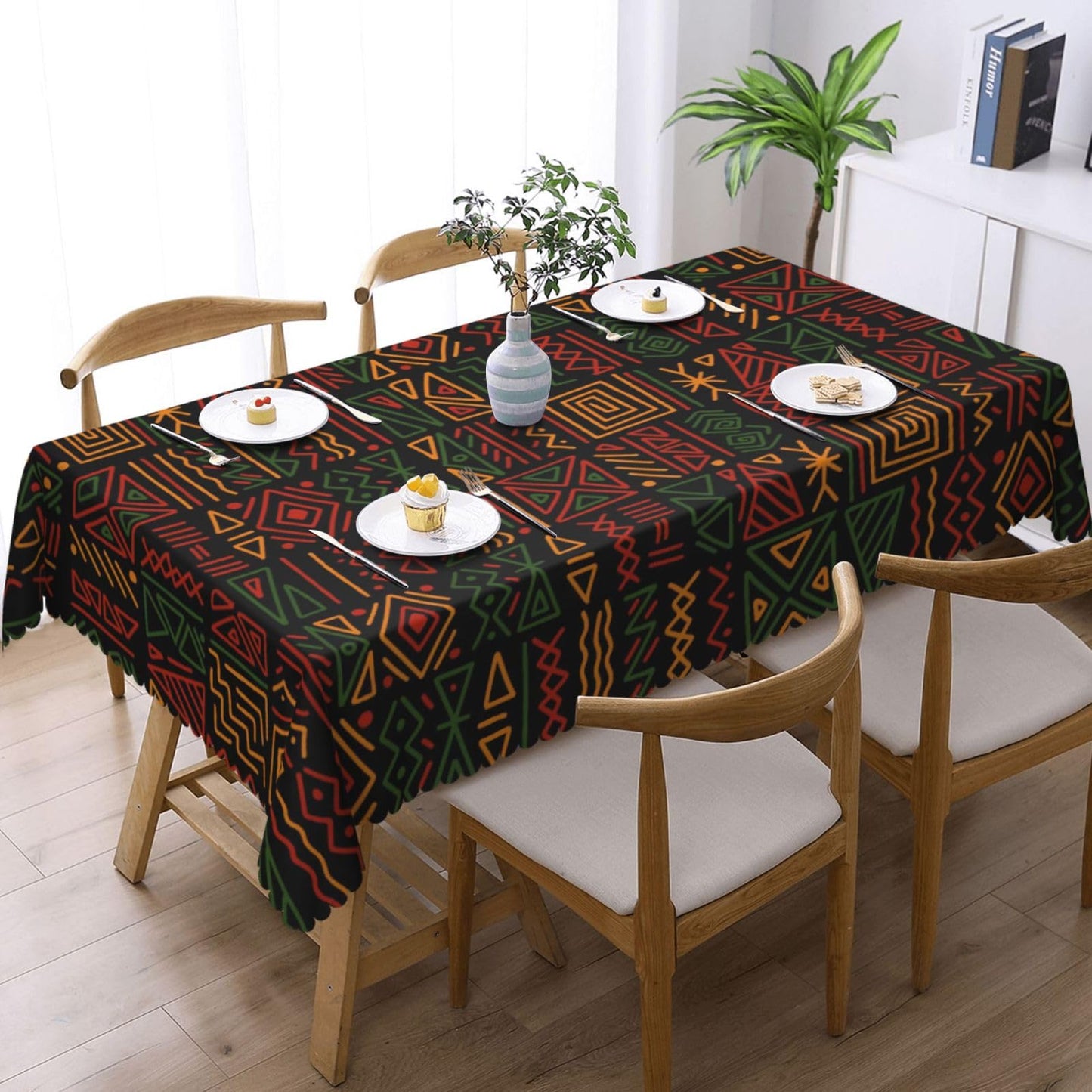 JIANKESEN African Tribal Tablecloth Rectangle Geometric Totems Ethnic Tribal Clash Traditional Table Cloth Wrinkle Resistant Table Cover for Kitchen Dining Party Decorations 54 x 72 Inch