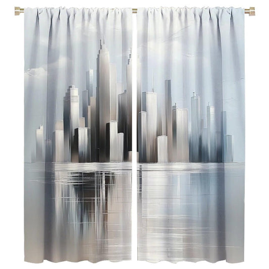 WDHTEXT Art Deco Painting Blackout Window Curtain Panels, Cityscape Abstract Rod Pocket Window Drapes for Living Room Bedroom, 2 Panels, Each 21W x 45L