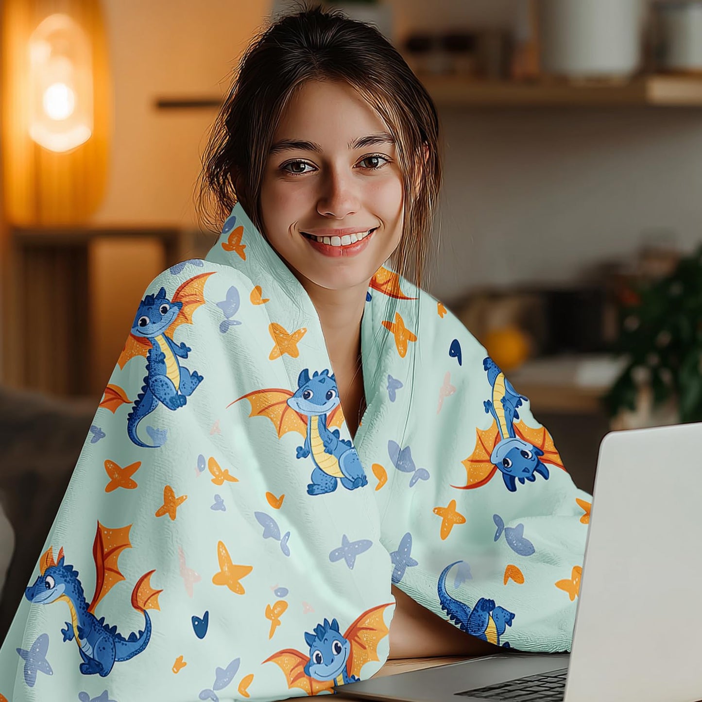 Cute Little Flying Dragon Blanket Dragon Fleece Throw Blanket Super Soft Fuzzy Plush Cozy Warm Dragons Decor Stuffed Bedding Blankets Gift for Boys Girls Men Women Kids & Adult 50"X40"