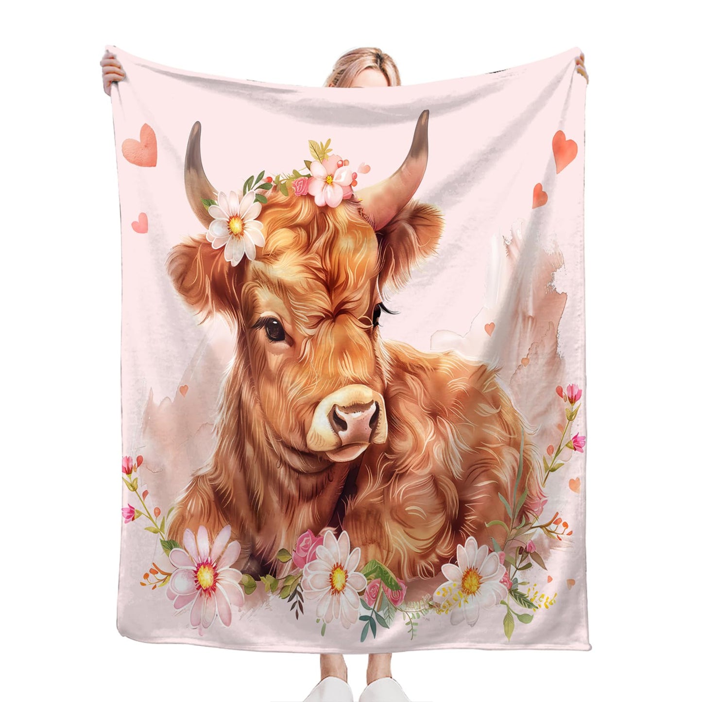 Tijuboni Pink Cow Throw Blanket Highland Cow Gifts for Girls Women Boys Men Kids Adults Soft Flannel Fleece Blanket for Couch Sofa Bed Home Decor 40"x50"
