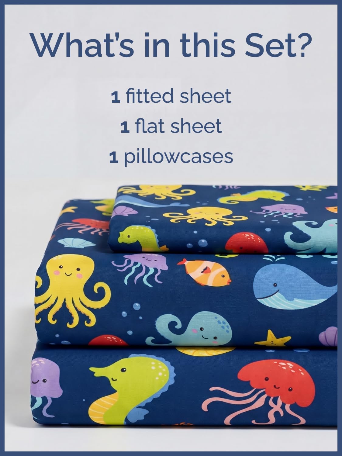 CGK Unlimited Kids Sea Creatures Twin 3 Piece Sheet Set - Boys, Girls, Teens, Toddler - Easy Fit Deep Pockets - Soft, Cooling & Breathable Sheets - Cute, Cozy, Fade & Wrinkle Free - Machine Washable