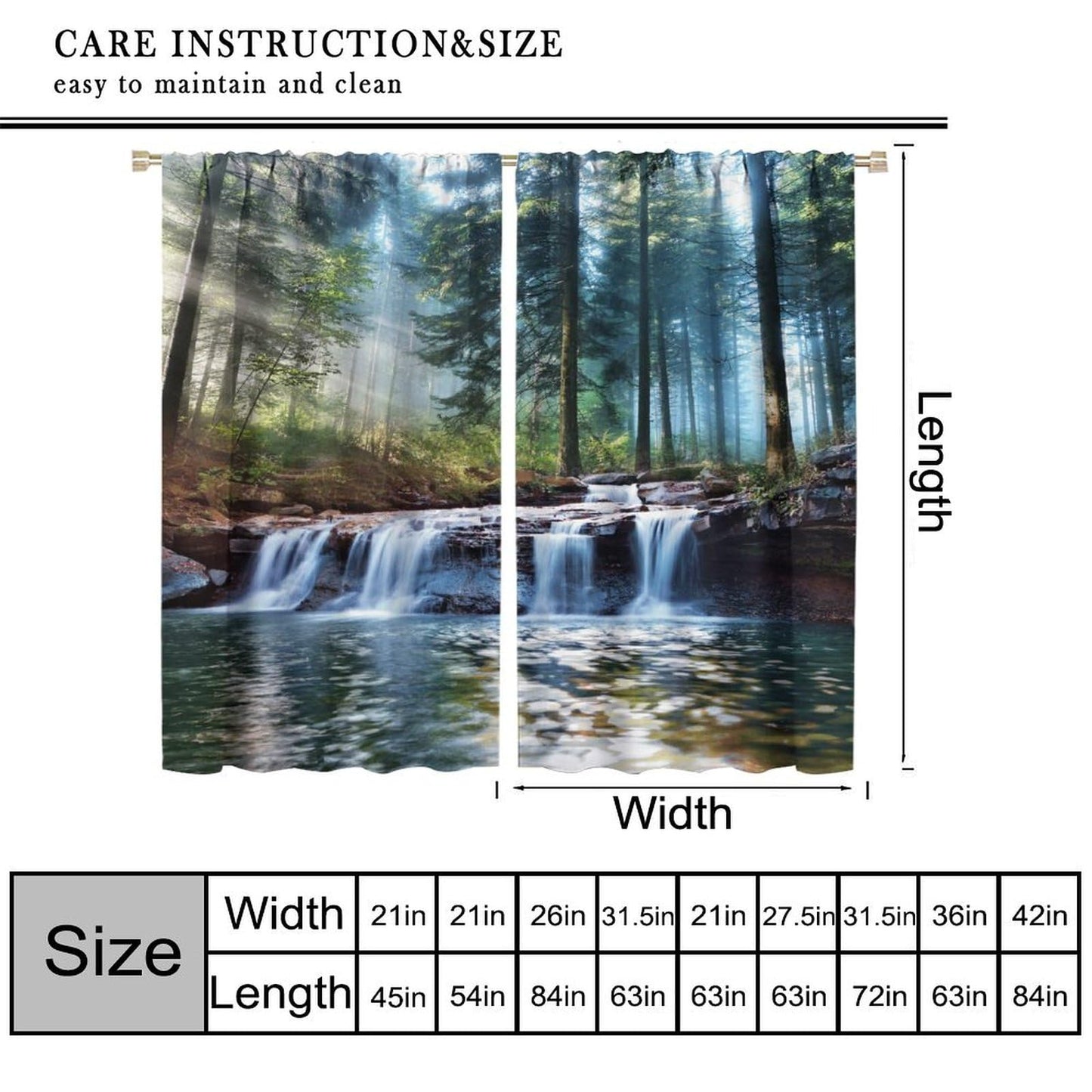 YCness Forest Landscape Blackout Curtains Spring Tropical Jungle Waterfall Art Printed Window Treatment for Bedroom Living Room Kitchen Decor Fabric 2 Panel 42x45 Inch
