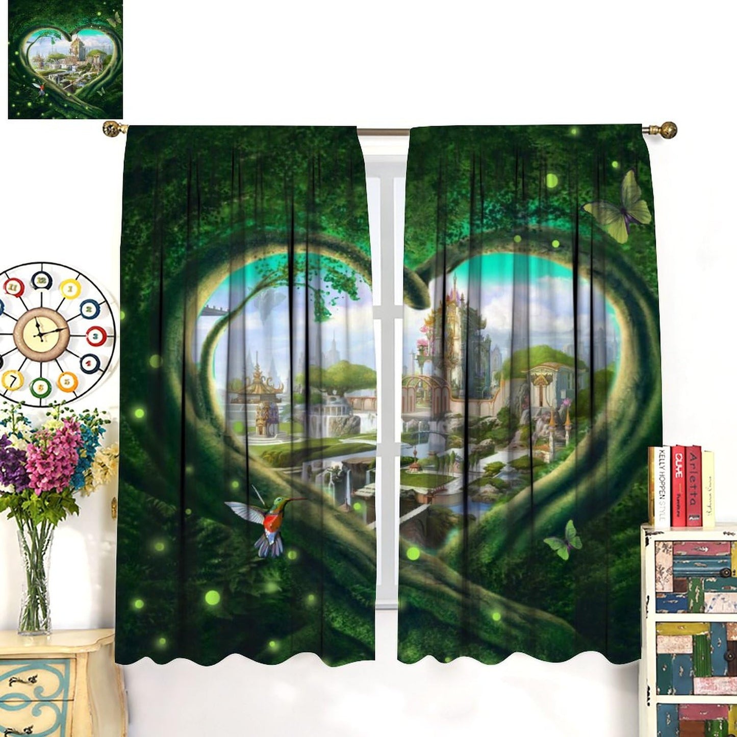 Magic Forest Curtain Fantasy Castle Fairy Tale Wonderland Romantic Valentine's Day Plants Flowers for Children Room Bedroom Curtains Window Drapes 2 Panels 42x45 Inch