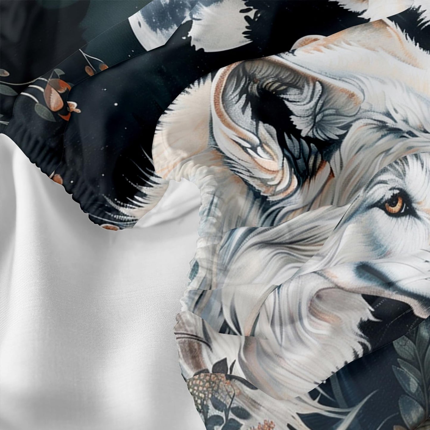 White Wolf Bedding Set Queen Size，Boho Animals Wolf 3D Pattern Bed Sheet Set 16" Deep Pocket, Wolf bedding set for Boys Kids and Adults，Wolf Theme Bed Sheet Set 4 PCS(Fitted + Flat + 2 Pillowcases)