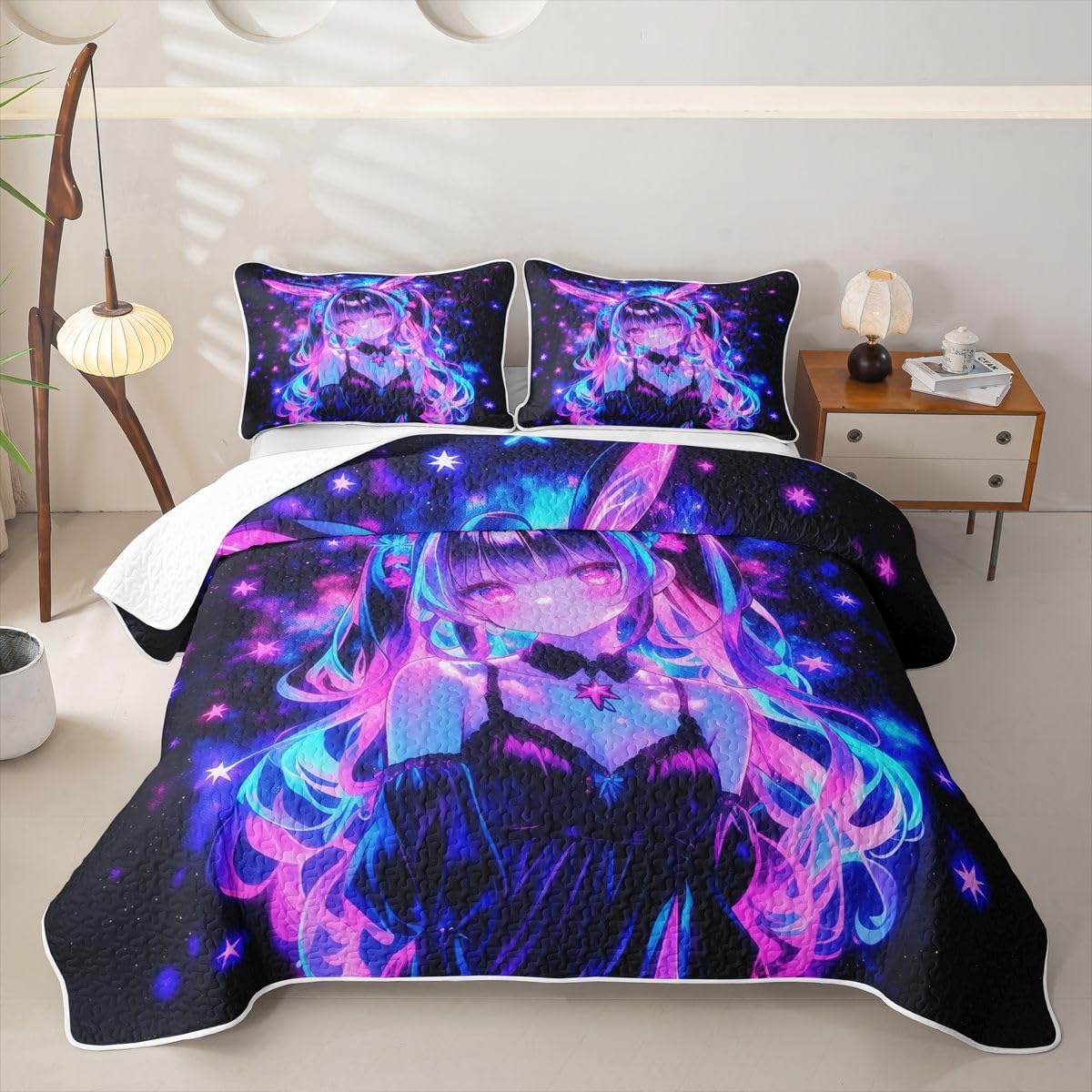 Erosebridal Japanese Anime Quilt Twin Size - Japanese Girl Bedspread Anime Gifts Bed Coverlet with 1 Pillowcase