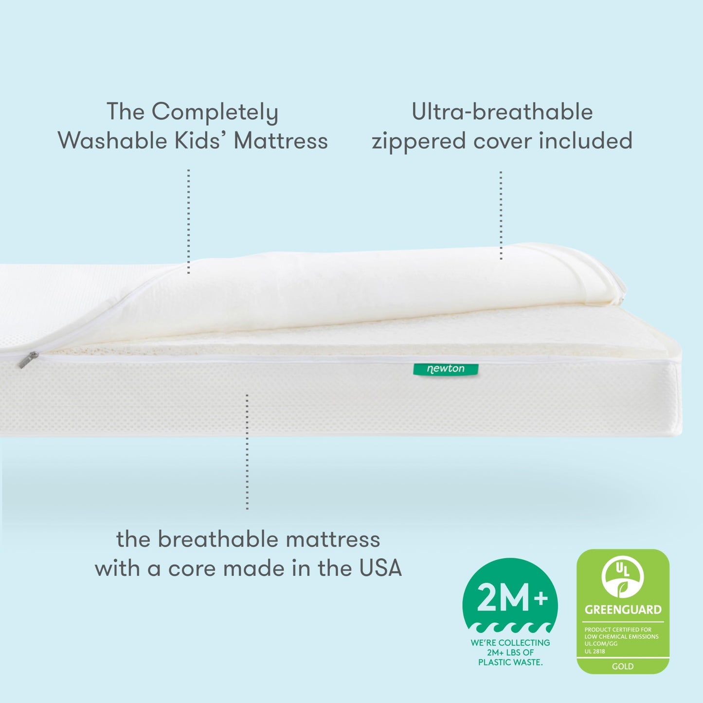 Newton Baby Kids' Twin Mattress - 100% Washable, Hypoallergenic, Breathable Wovenaire Core, GREENGUARD Gold Certified, Ideal Firmness and Comfort for Growing Kids, 38” x 75”