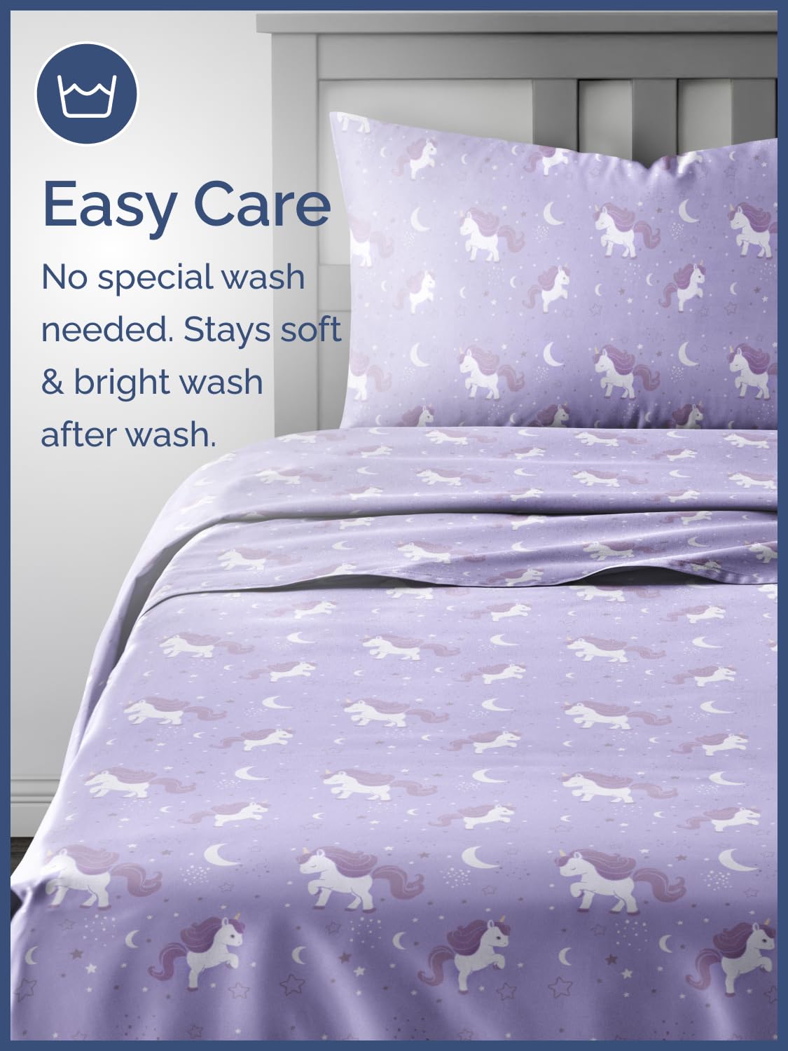 Kids Twin Size Bed Sheet Set - 3 Piece Kids Loft Bed Sheets - Purple Unicorn Butterfly Theme Bedding - Soft, Cute - Breathable and Machine Washable - Moon Bed Set for Boys, Girls, Teens and Toddlers