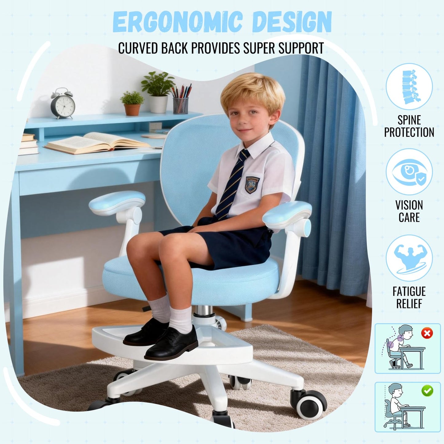 Ergonomic Kids Desk Chair 4-12, Adjust Height Children Study Computer Chair