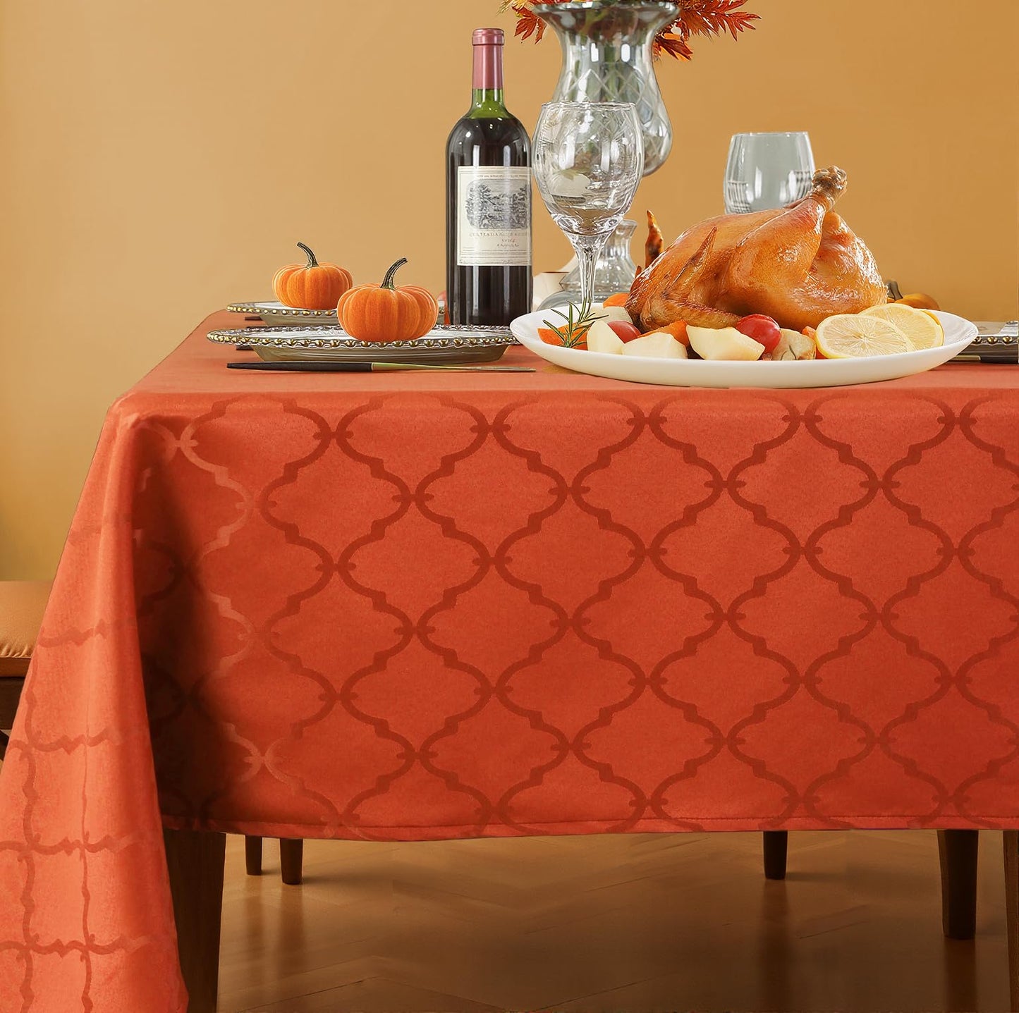 SASTYBALE Thanksgiving Tablecloth Rectangle, Fall Floral Table Cloth Spill Proof Wrinkle Resistant Table Cover for Autumn Harvest, Dining(60"x102",8-10 Seats,Rust/Orange)