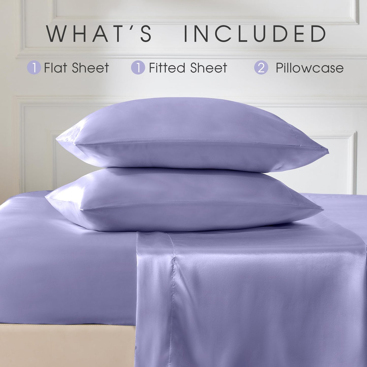 FreshCulture Satin Sheets Full Size - 4 Piece Luxury Soft Silky Full Size Bed Sheets, Similar to Silk Bed Sheet Set with 1 Deep Pocket Fitted Sheet, 1 Flat Sheet & 2 Pillowcases (Lavender)