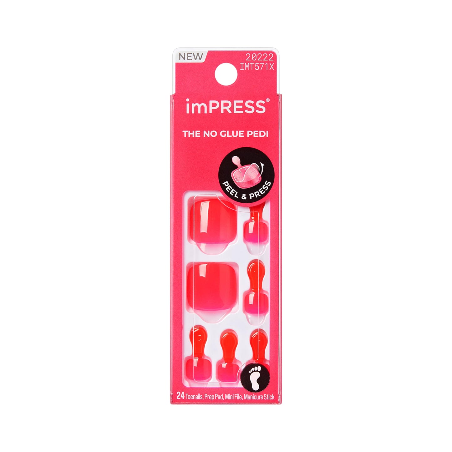 Kiss Impress No Glue Mani Press On Nails, Color, 'Cherry On Top', Pink, Short Size, Squoval Shape, Includes 24 Toenails, Prep Pad, Instructions Sheet, 1 Manicure Stick, 1 Mini File