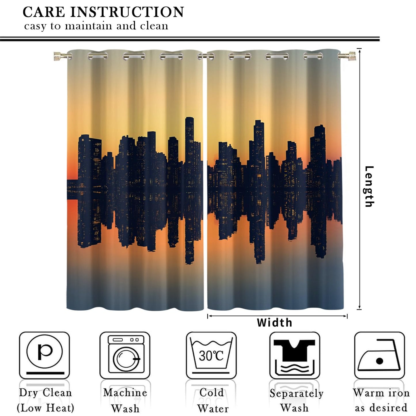 XAFIAUR City Skyline Blackout Curtains, Skyscraper Silhouettes Curtains for Living Room, Sunset Black Out Bedroom Curtain Thermal Insulated Grommet Drapes 2 Panels, for Boys Room 26" W x 63" L x2