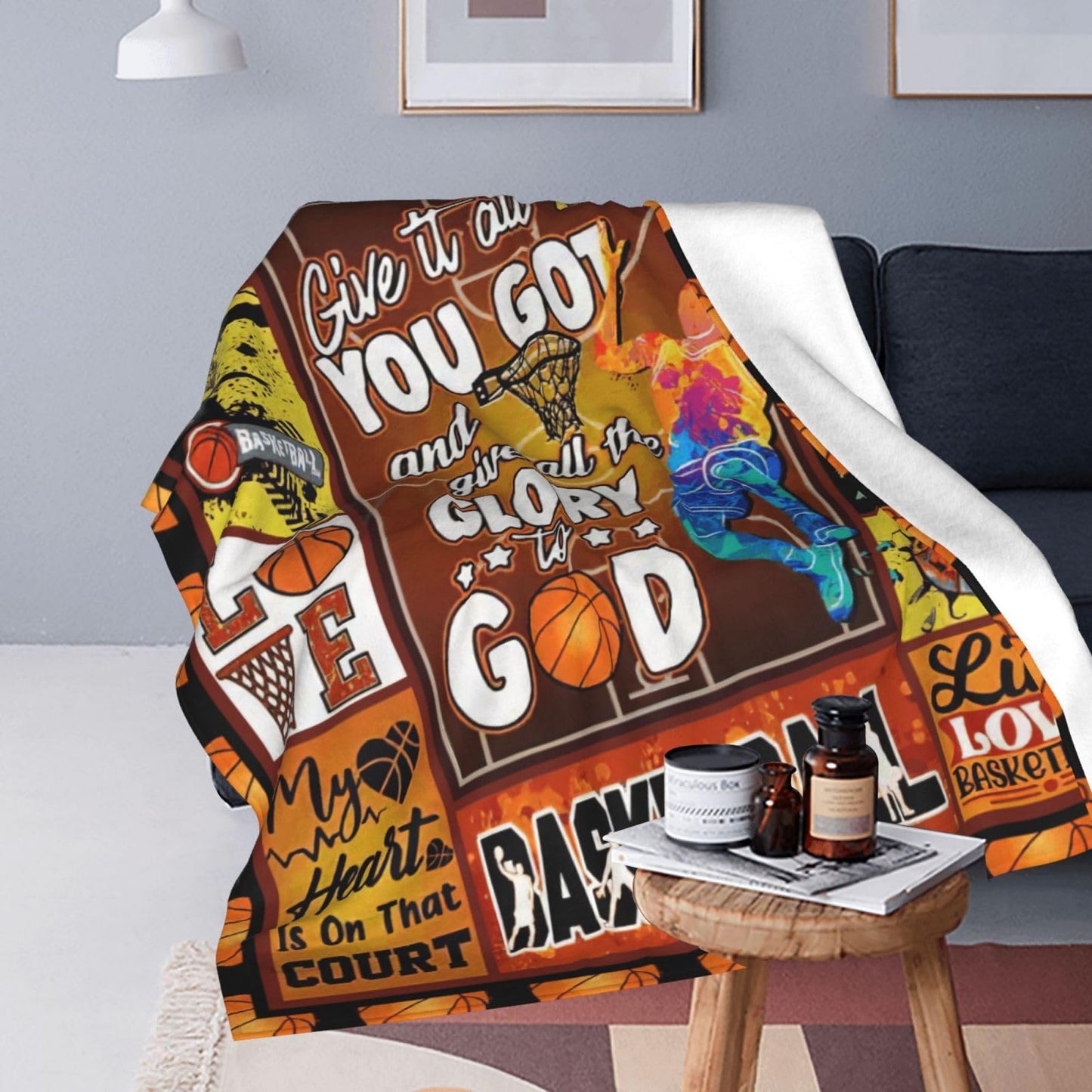 SweetFox Basketball Blanket Basketball Sports Decor Throw Blanket, Gifts for Girls Boys Lovers Super Warm Soft Plush Lightweight Fleece Flannel Bedding Blankets for Kids Adults Women Men 50"X40"
