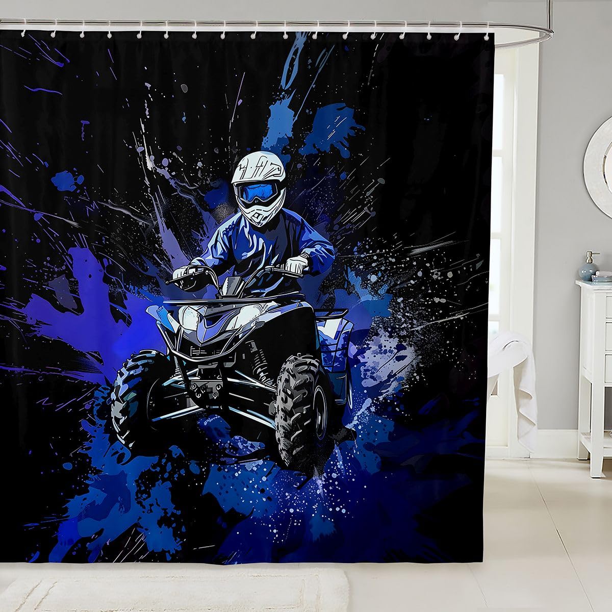 Feelyou Dirt Bike Shower Curtain for Bathroom Decor Extreme Sports Bath Curtain Racing Motocross Rider Bathroom Accessories Waterproof Polyester Fabric for Stalls Bathtubs 72"x78"