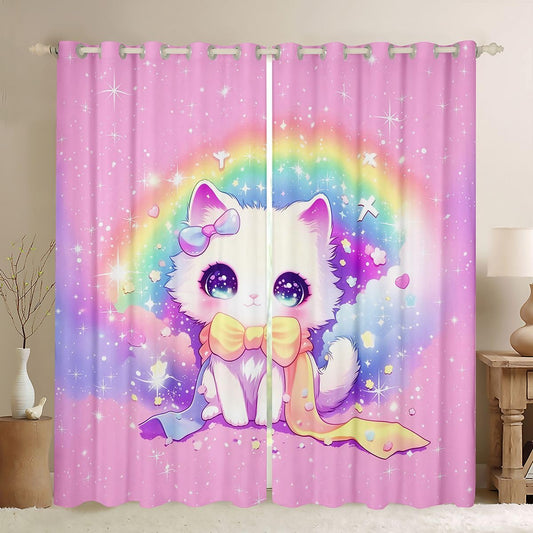 Feelyou Pink Cat Curtains for Bedroom Living Room Cute Kitten Blackout Shades Cute Animal Room Darkening Curtain Cat Lover's Gift Window Treatments, 2 Panels 42 x 84 Inch
