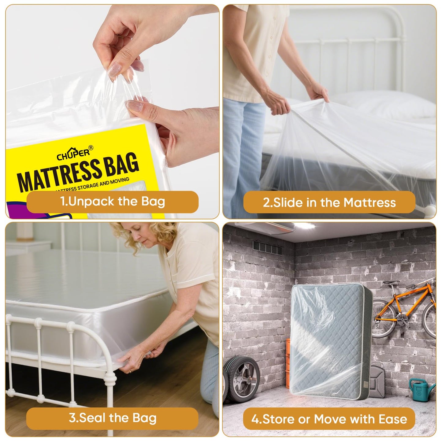 CHUPER King/Cal King Mattress Bag for Moving and Storage,Waterproof Plastic Mattress Cover for Disposal and Protection