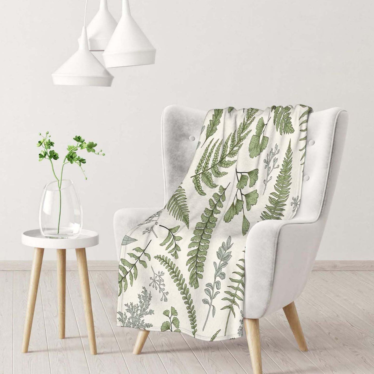 Throw Blanket 50x60 Inch,Fern Vintage Herb Leaf Plant Cozy Soft Lightweight Fuzzy Flannel Blanket 60x50 Inch Suitable for Couch Bed Sofa Living Room in All Seasons