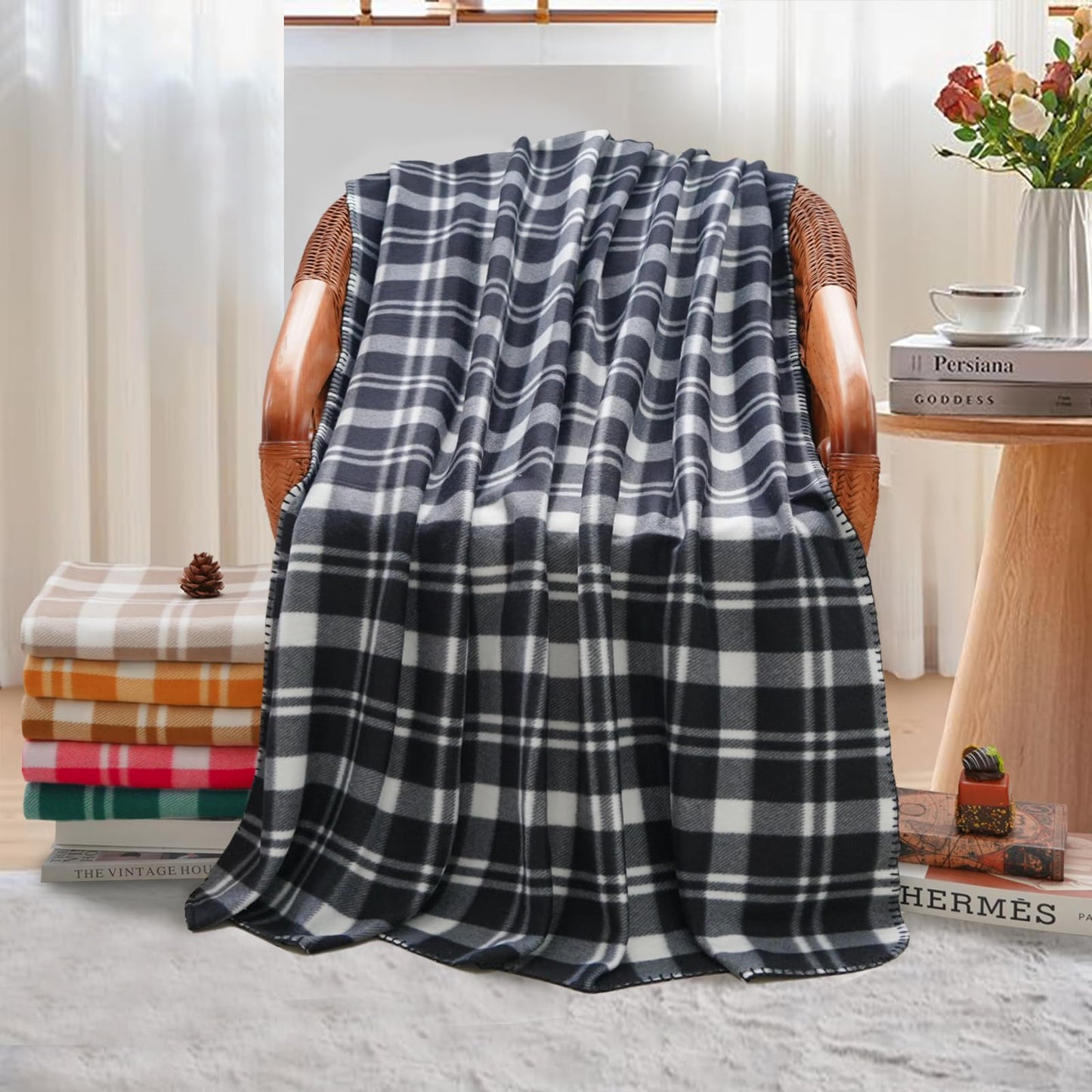 CZFZTXL Fleece Throw Blankets Lightweight Warm Soft Cozy Pet-Friendly Bulk Fleece Throw Blanket Solid for Home Bed, Sofa, Office, Gifts, Outdoor (Multiple Print, Pack of 6-50 x 60 inch)