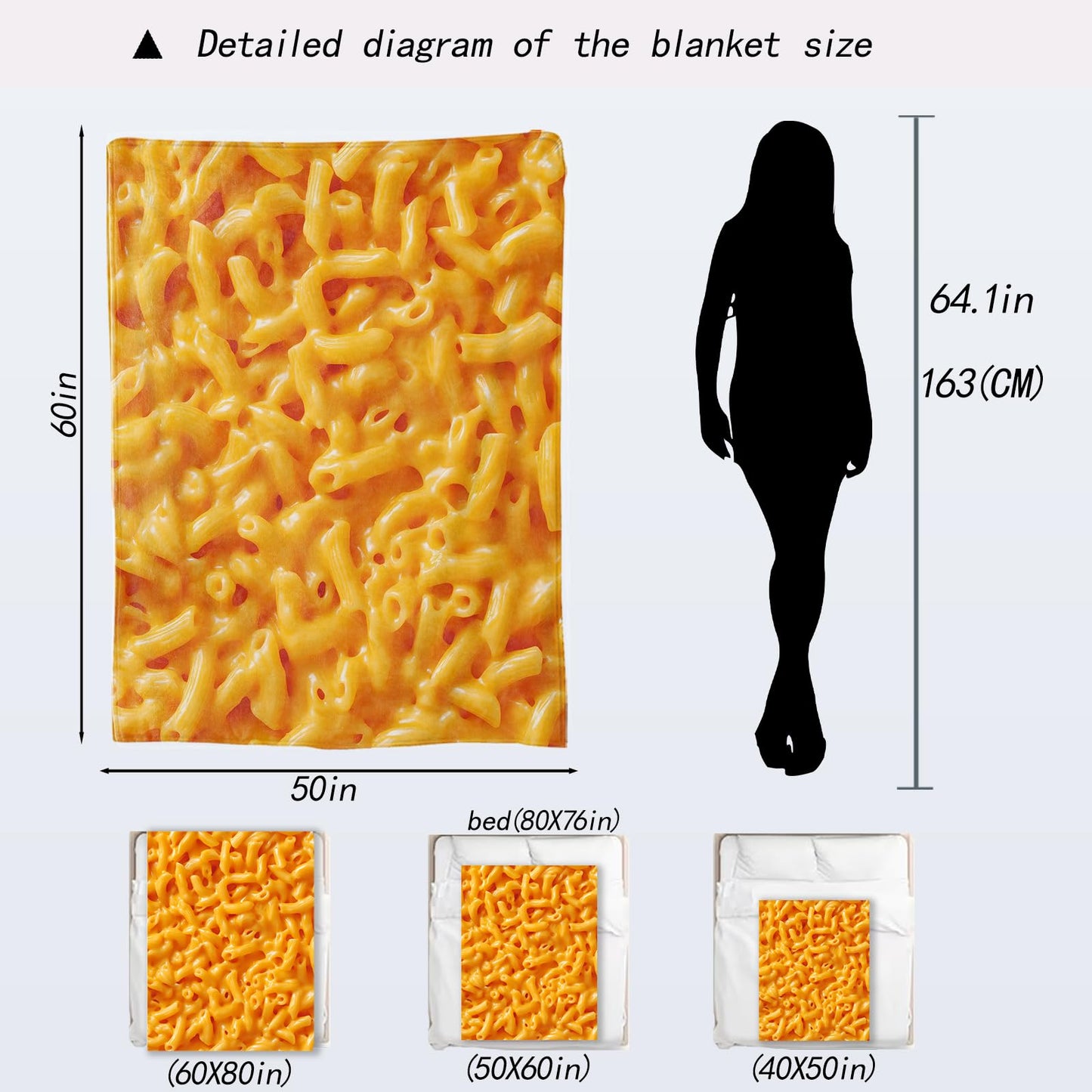 ainori Mac and Cheese Blanket - Fun Macaroni Food Fleece Throw,Gifts for Adult, Soft & Warm,Lightweight, for Modern Art Decor, Kitchen Lovers,Living Room Home Accents 50x60in