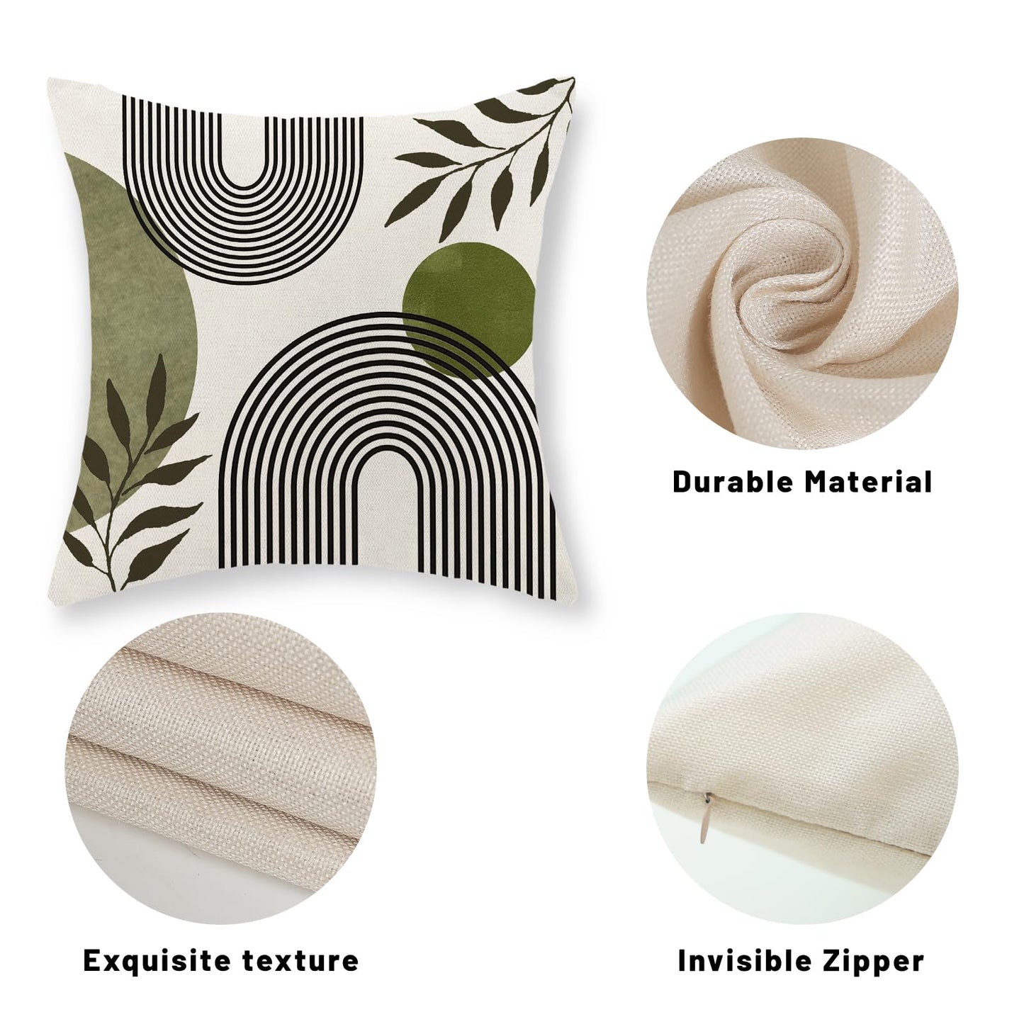 Boho Summer Pillow Covers 18x18 Inch 2 Pcs Sage Green Tropical Leaf Outdoor Decorative Throw Pillows, Mid Century Abstract Art Farmhouse Decor Pillowcase Linen Cushion Cover for Couch Sofa G-6