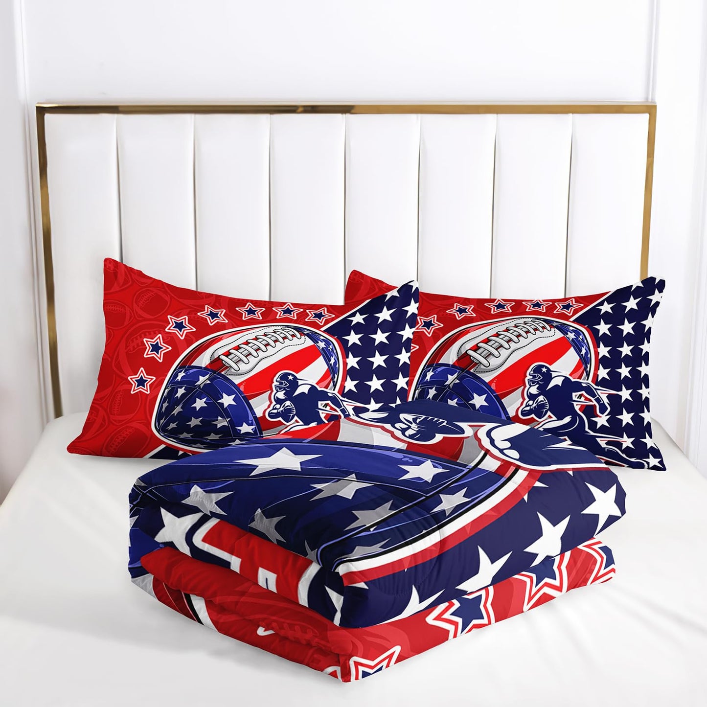 lneffble Football Theme Full Size Comforter Set for Boys，Sports-Themed Full Bedding Sets for Boys with 1 Comforter with 2 Pillow Case