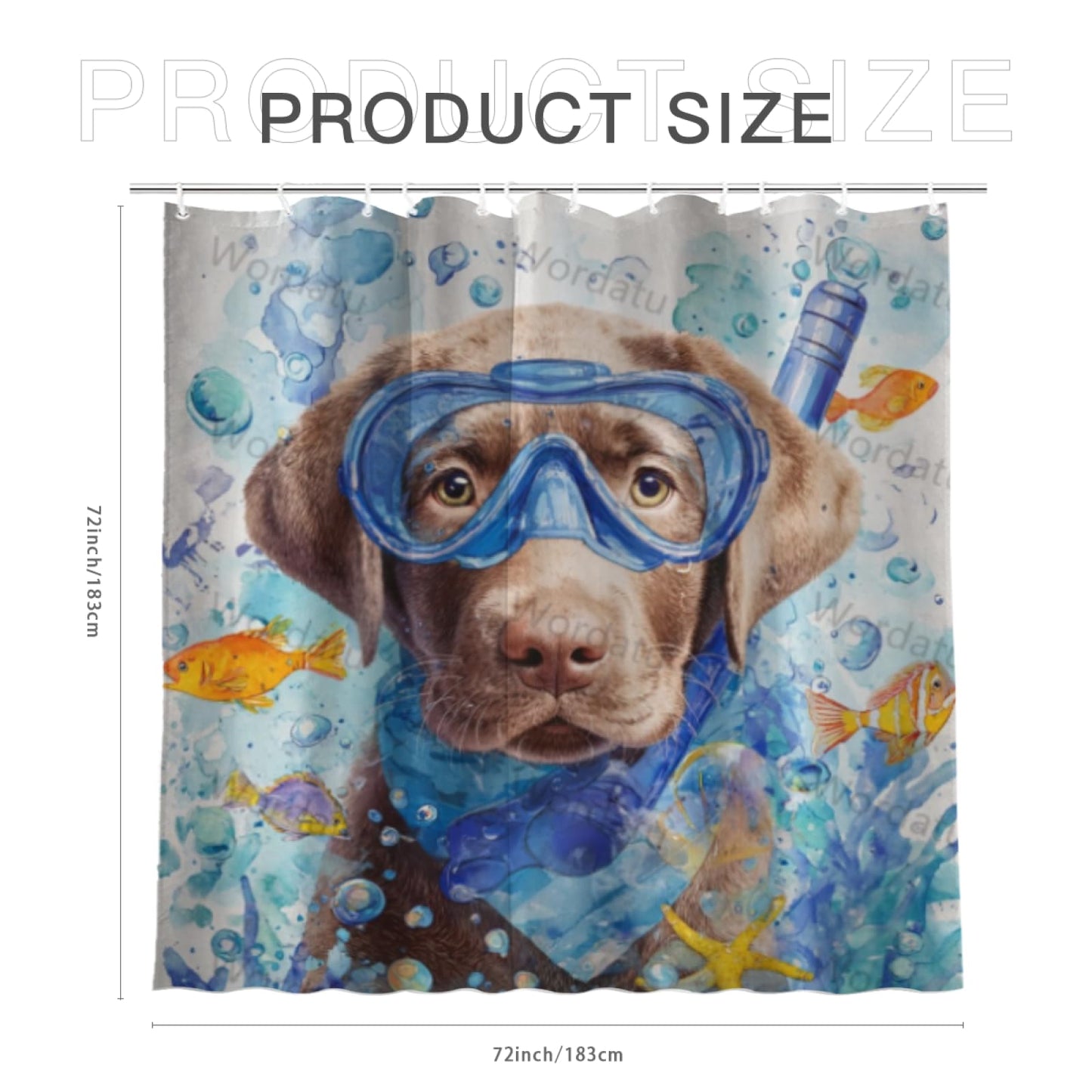Wordatu Funny Labrador Retriever Shower Curtain Teal Blue Sea Ocean Waterproof Fabric Shower Curtains for Bathroom with Animal Starfish Nautical Bathroom Curtain 72x72 Inches